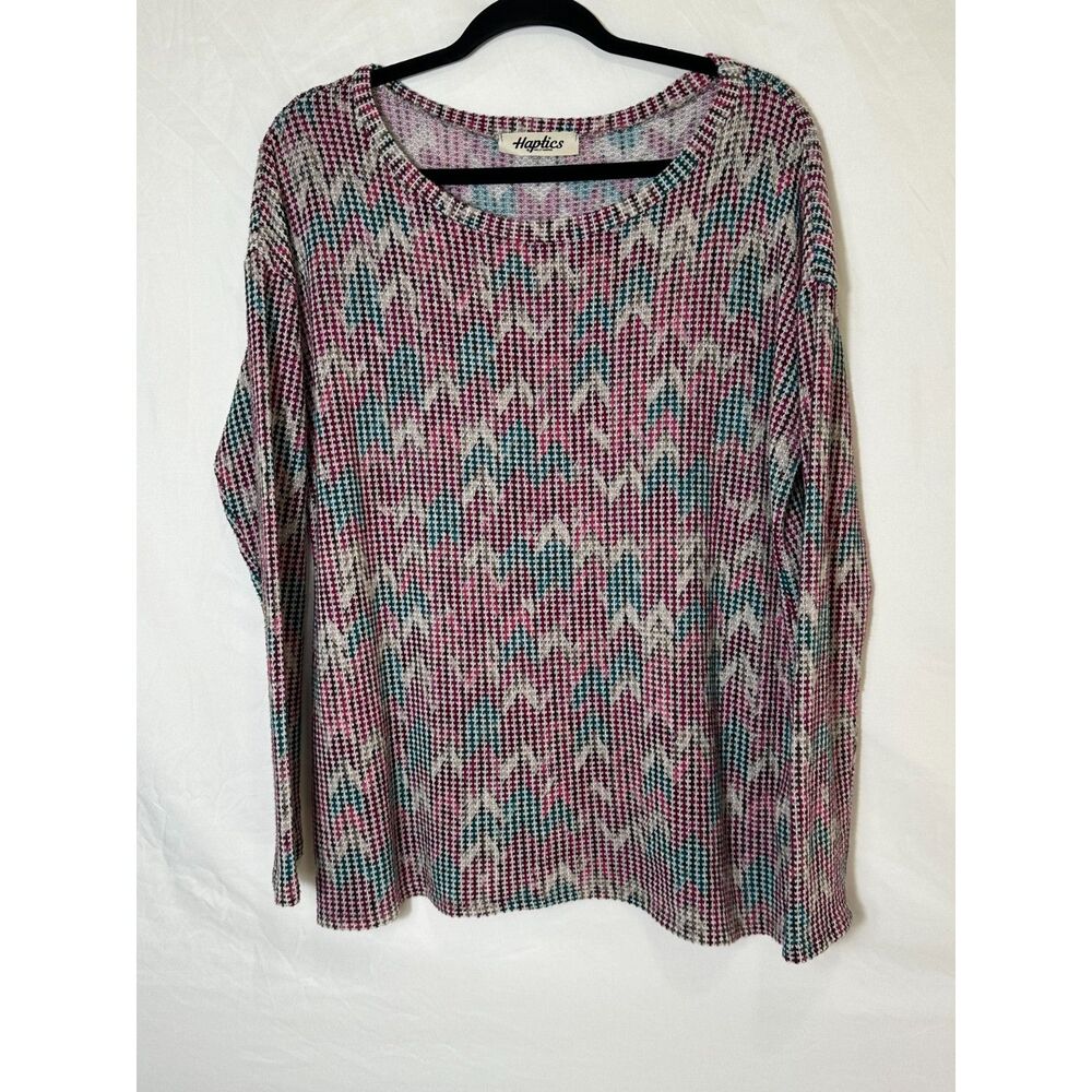 Haptics by Holly Harper Women's Loose Knit Long Sleeve Chevron Print Top Size 1X